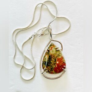 Unakite Jasper Teardrop Gemstone Pendant Necklace 3rd eye chakra healing